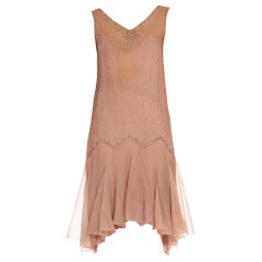 1920S Dusty Rose Silk Chiffon Flapper Dress Embellished With Crystals