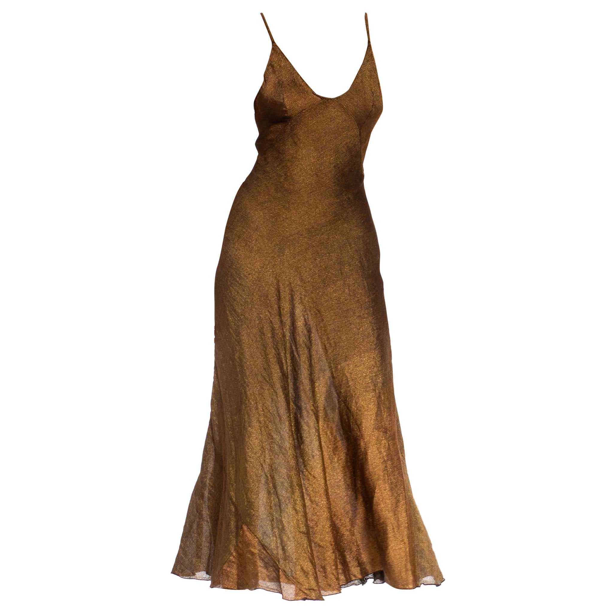 1970S Koos Van Der Akker Gold & Schwarz Seide Bias Cut Kleid von 1930'S Lamé gemacht im Angebot