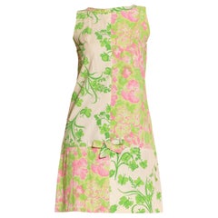 1960S Lilly Pulitzer Green & Pink Cotton Patch Worked Floral Shift Dress