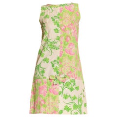 Vintage 1960S Lilly Pulitzer Green & Pink Cotton Patch Worked Floral Shift Dress