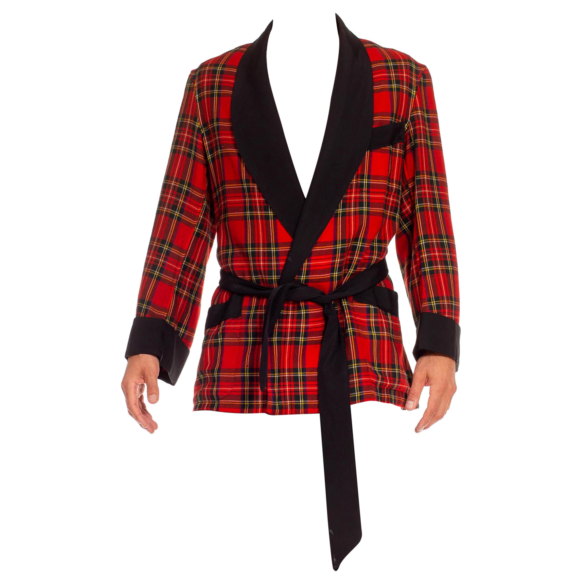 Mens Red & Black Plaid Fleece Robe