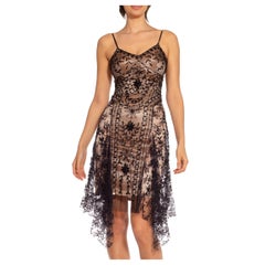 1920S Black Beaded Lace Spaghetti Strap Dress With High-Low Back