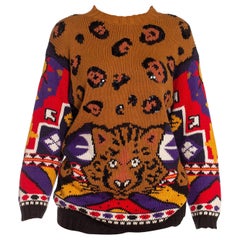1980S Brown Multicolored Cotton Blend Cedars Wildcat Beaded Sweater