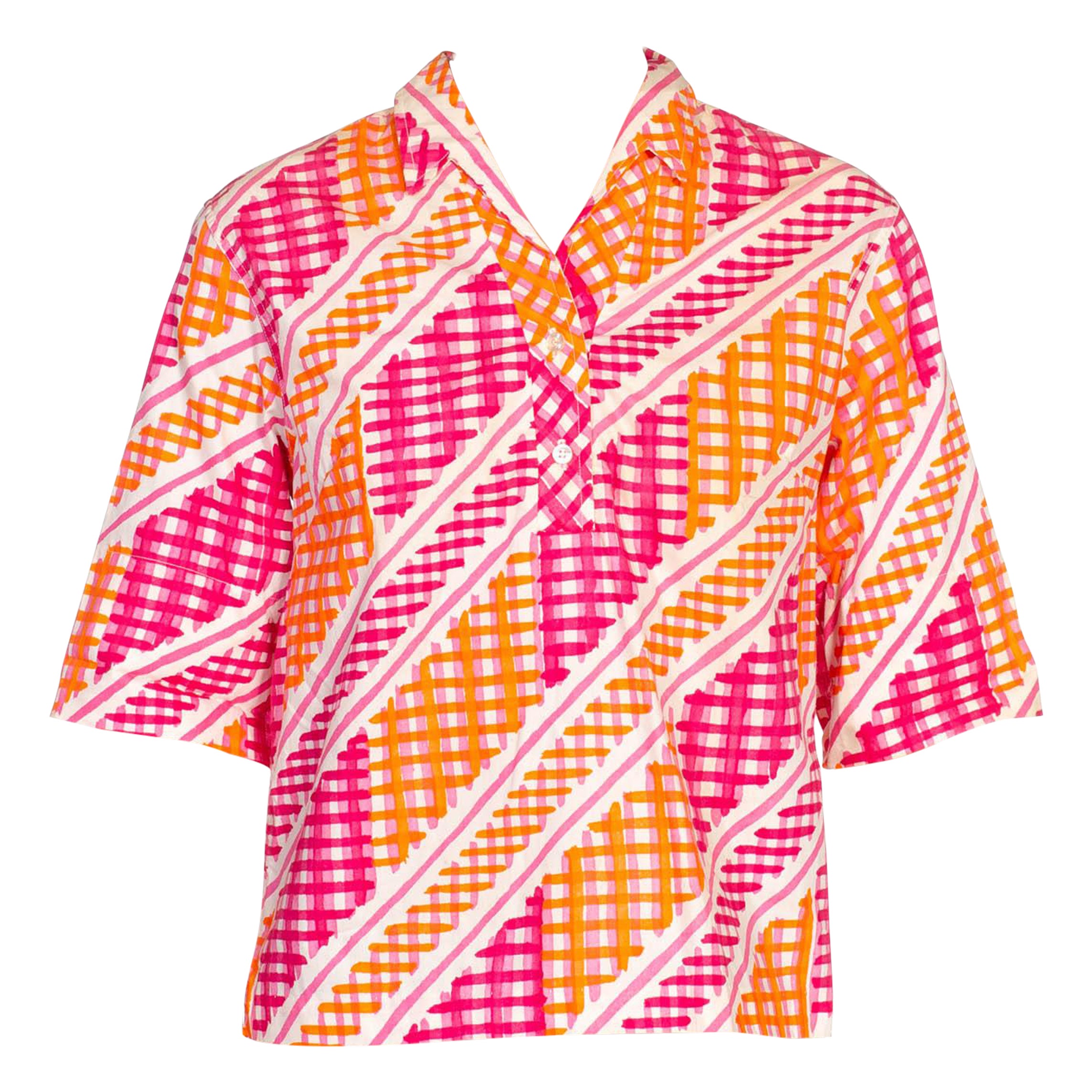 1960S Pink & Orange Cotton Geometric Printed Top