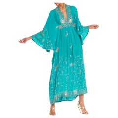 Morphew Collection Turquoise & Silver Silk Kaftan Made From Vintage Saris