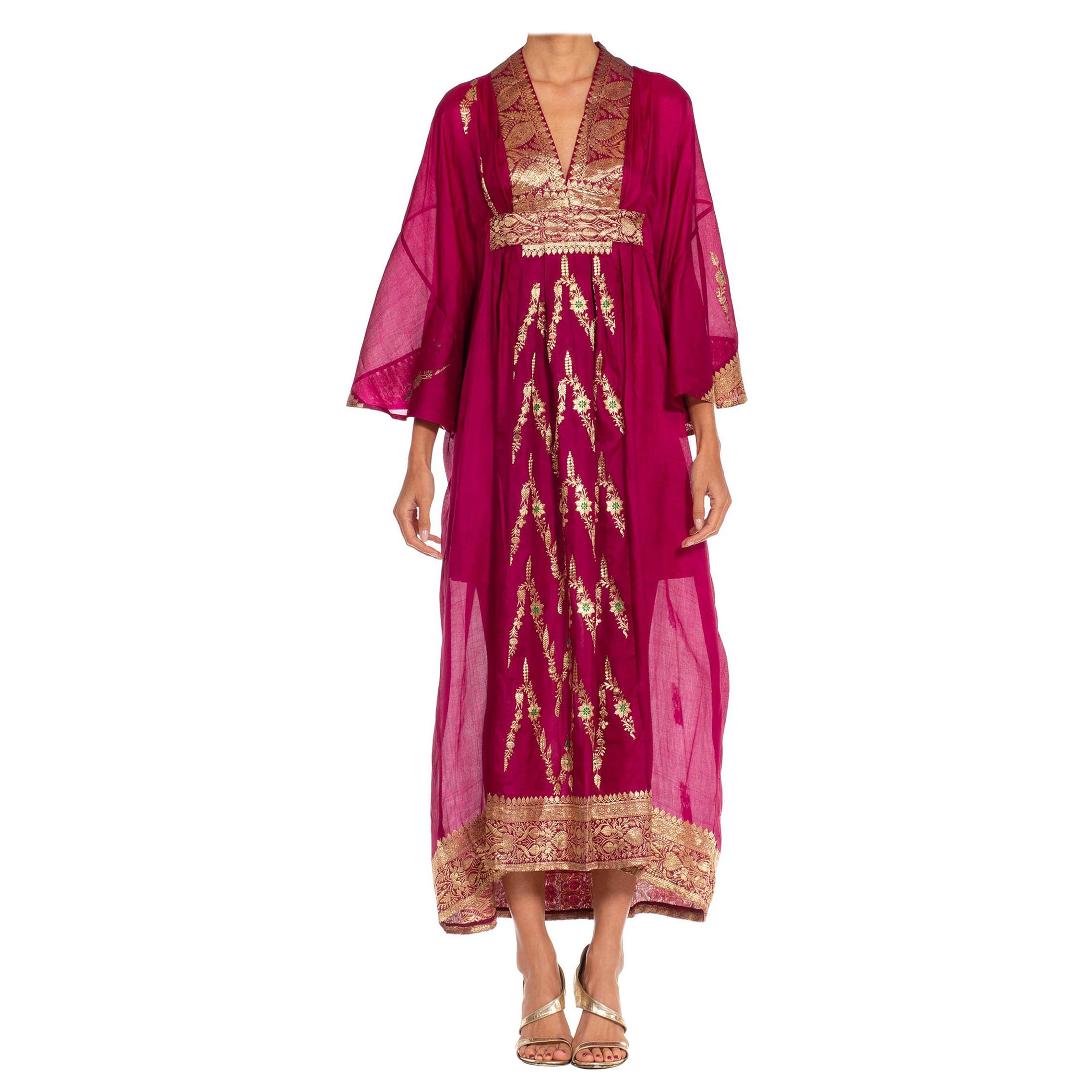 Morphew Collection Fuchsia & Gold Silk Kaftan Made From Vintage Saris