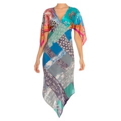Morphew Collection Blaues & rosafarbenes Seiden-Twill-Schal-Kleid aus Vintage Sca