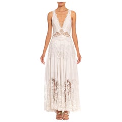 Morphew Collection White Lace Fine Antique Linen Sexy Halter Neck Dress With Al