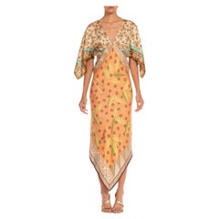 Morphew Collection Cream & Peach Silk Twill Floral Two Scarf Dress