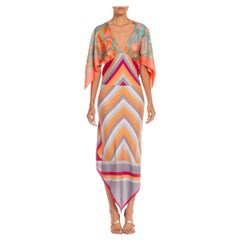 Morphew Collection Peach & Grey Blue Silk Twill Butterfly Two Scarf Dress