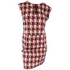 MARNI Size 6 Red Geometric Polka Dot Cotton Pleated Back Zip Dress
