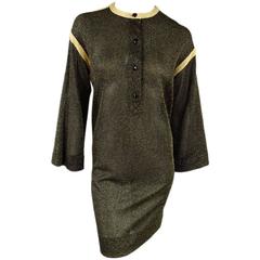 Vintage CHRISTIAN DIOR Size 10 Black & Gold Sheer Lurex Tunic Dress