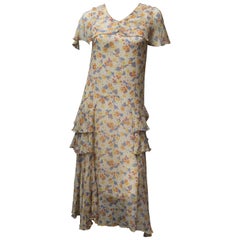 Late 1920s Silk Chiffon Floral Dress