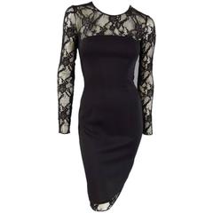 VERSACE Size 6 Black Long Sleeve Lace Camisole Cocktail Dress