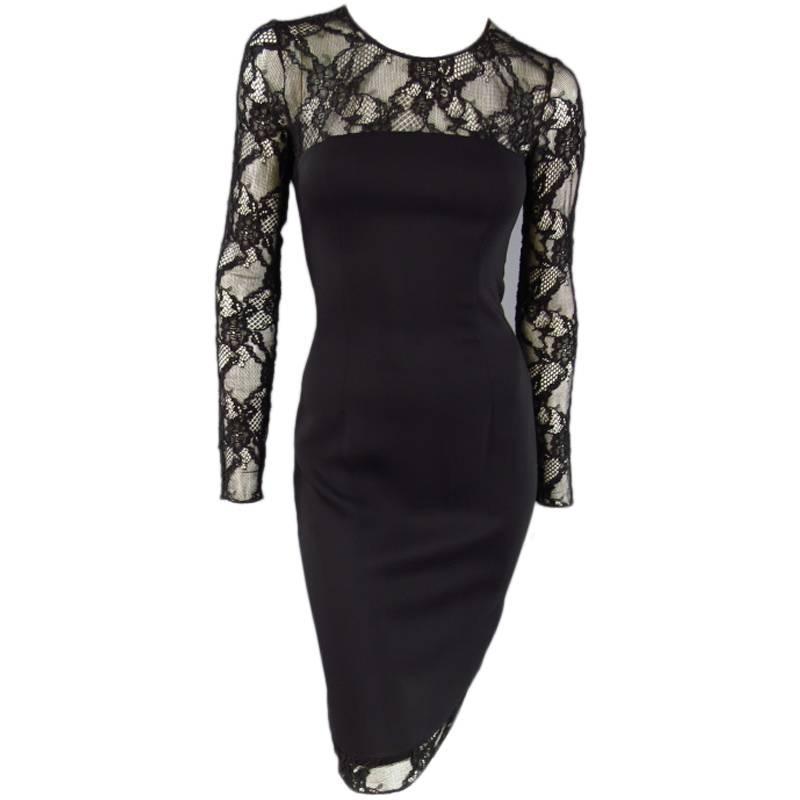 VERSACE Size 6 Black Long Sleeve Lace Camisole Cocktail Dress at 1stdibs