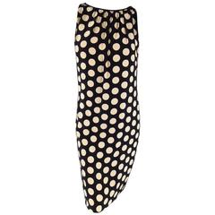AKRIS Size 8 Black & Beige Polka Dot Silk Pleated Sleeveless Shift Dress