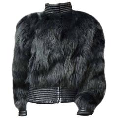 1980s Navy Blue Fox Fur Jacket