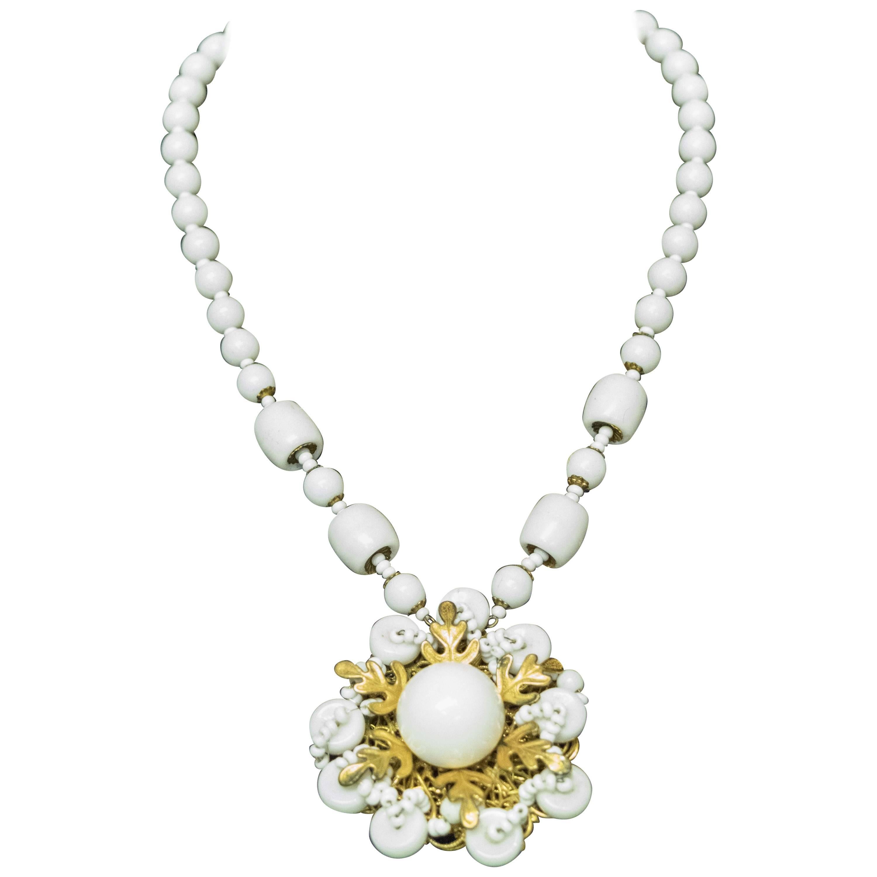 1950s Miriam Haskell Milk Glass Necklace 