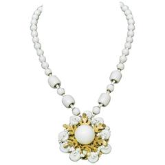 1950s Miriam Haskell Milk Glass Necklace 10