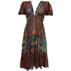 Vintage Ossie Clark chiffon summer dress with print by Celia Birtwell, c. 1970s