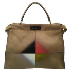 Fendi Brown Suede and Patent Leather Gradient Color rhombus Large Peekaboo Bag