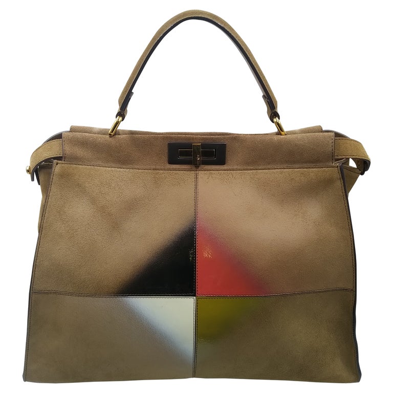 Fendi Brown Suede and Patent Leather Gradient Color rhombus Large Peekaboo  Bag For Sale at 1stDibs
