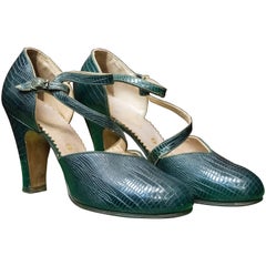 Scarpe anni '30 in simil-lucertola verde