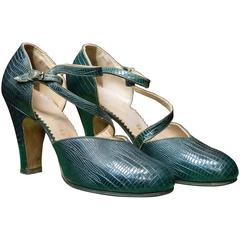 1930s Green Imitation Lizard Shoes 11
