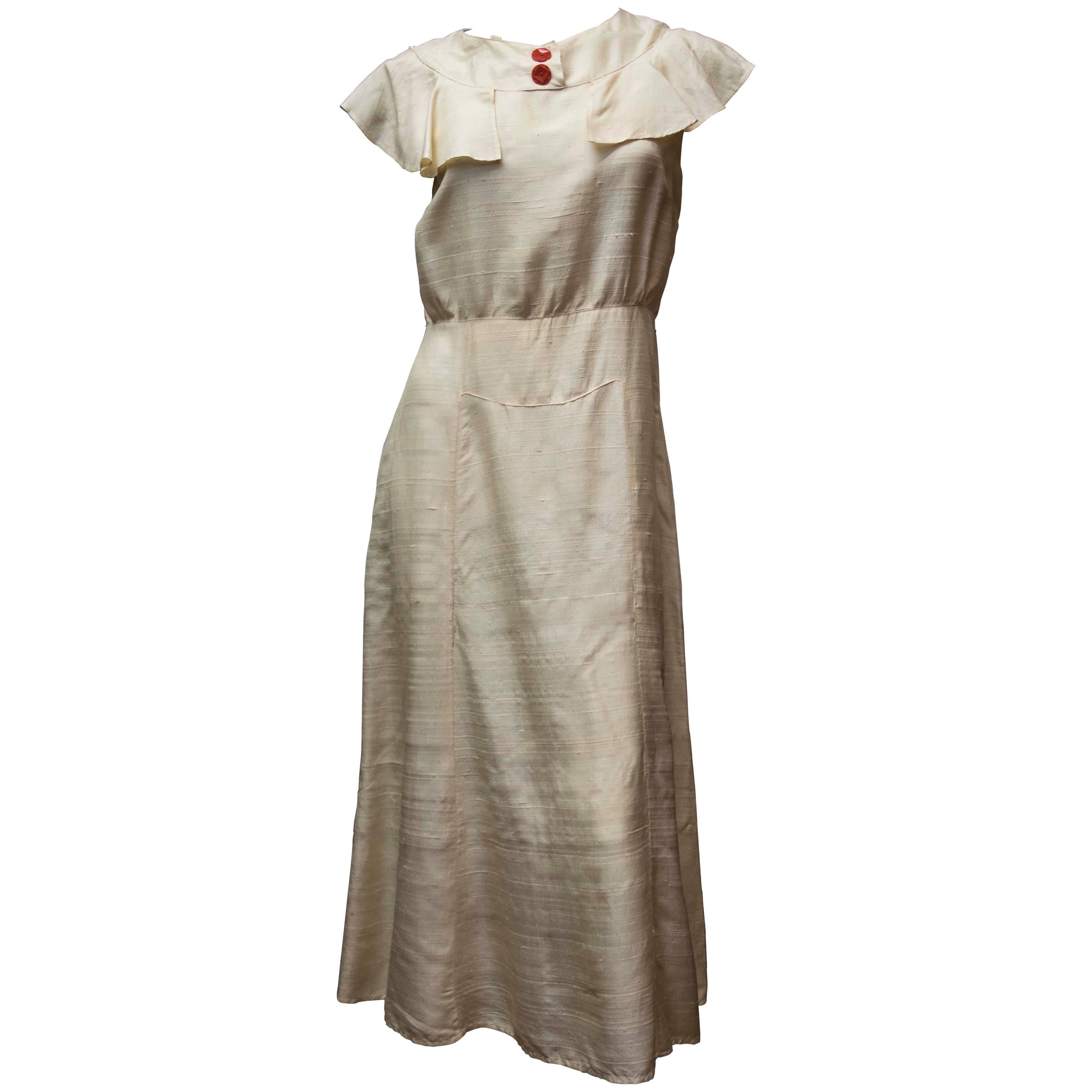 Late 1920s Raw Cream Silk Dress