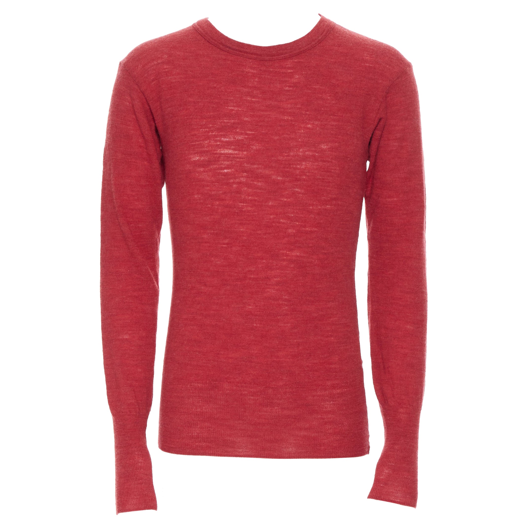 45R 100% wool red crew neck long sleeve pullover sweater Sz 3 M For Sale