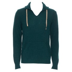 UNDERCOVER Pullover mit V-Ausschnitt aus 100 % Wolle in dunkelgrünem Band mit Kordelzug S