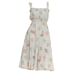 1970S Cotton Seersucker 40S Style Floral Print Dress