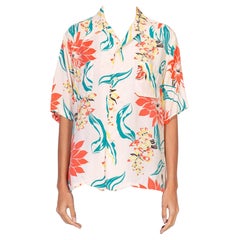 1940S Cream & Orange Silk Blend Hawaiian Print Shirt Made In Hawaii