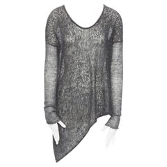 HELMUT LANG grey charcoal boucle knit mesh drop shoulders asymmetrical sweater P