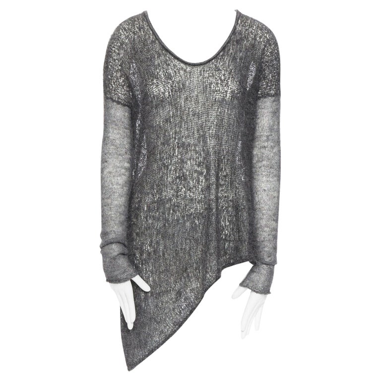 HELMUT LANG grey charcoal boucle knit mesh drop shoulders 