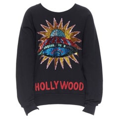 Gucci maglione pullover in jersey di cotone nero con paillettes UFO Hollywood IT36