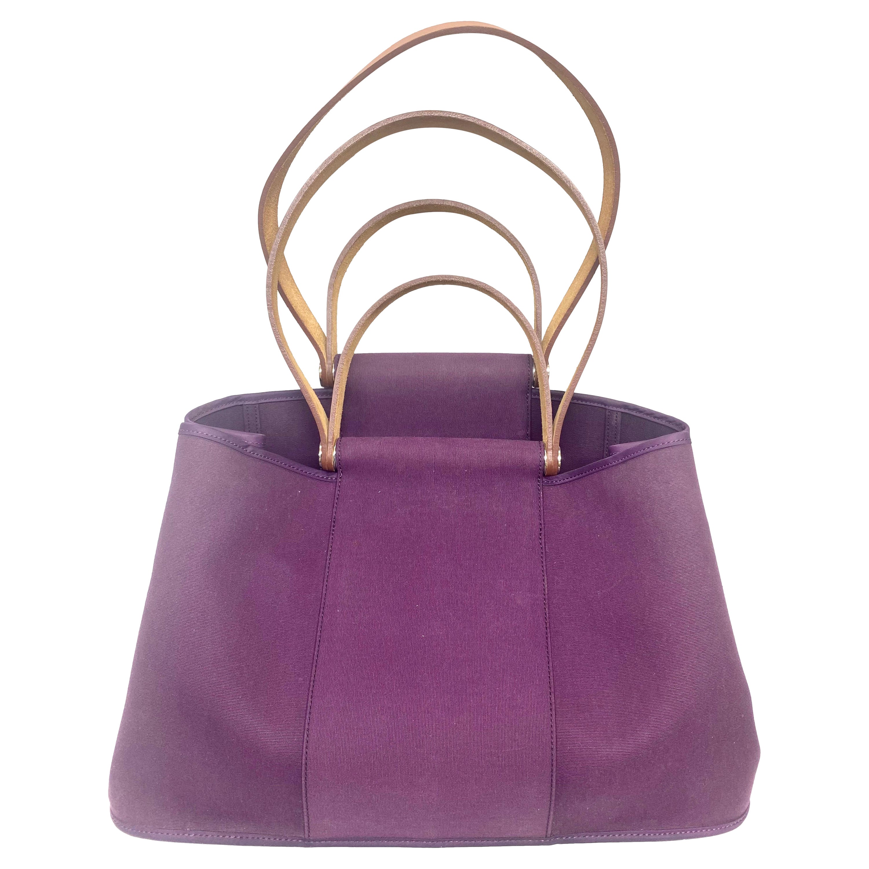 Hermes Cabag Purple Canvas Tote w/ Shoulder Bag