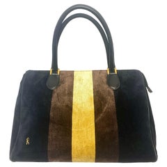 Roberta Di Camerino Vintage Striped Velvet Brown/Black/Yellow Tote Handbag