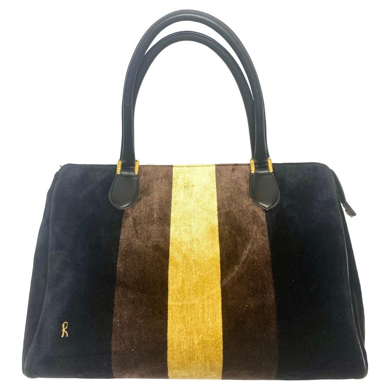 Roberta Di Camerino Vintage Striped Velvet Brown/Black/Yellow Tote Handbag For Sale