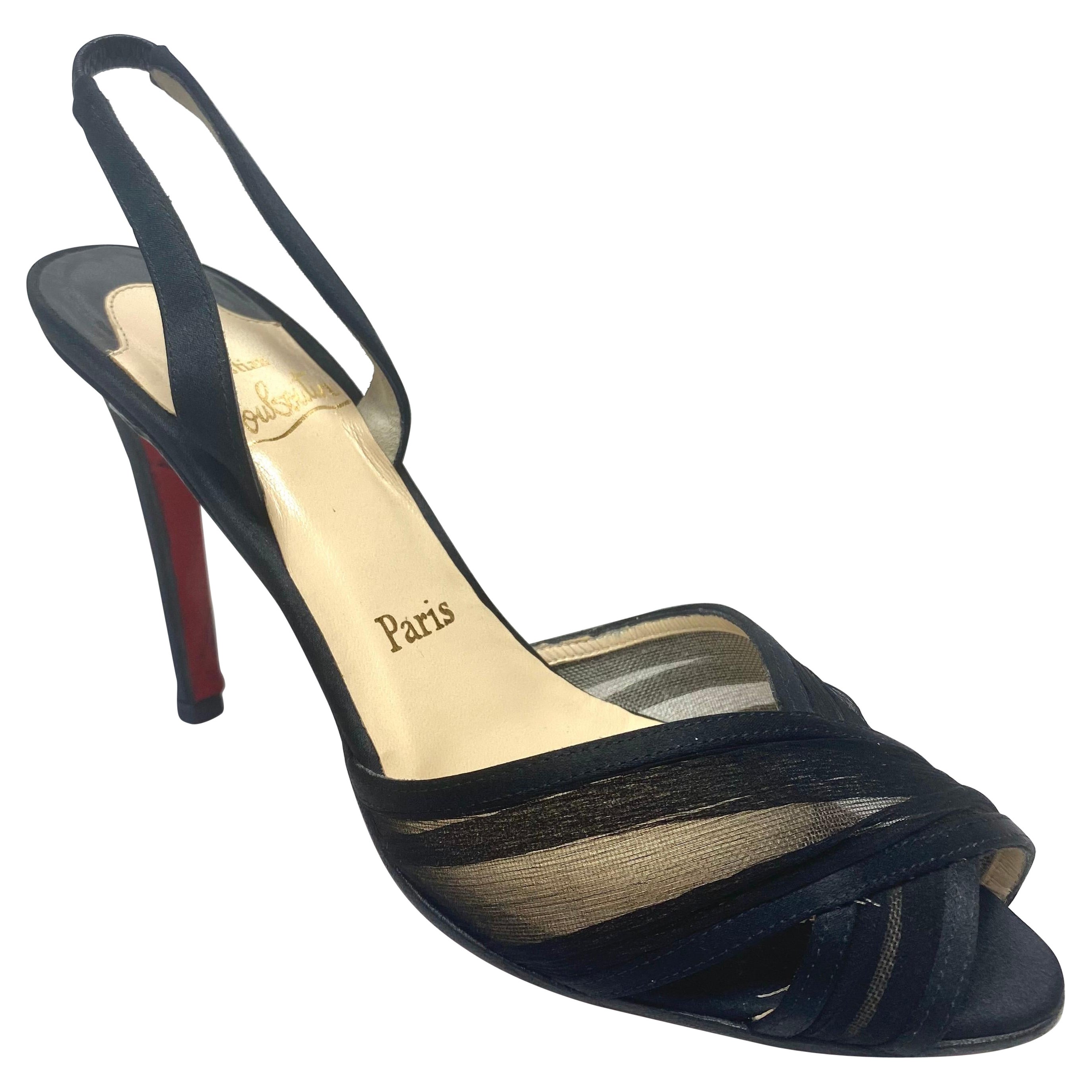 Christian Louboutin Schwarze CrissCross Slingback-Sandalen Größe 38,5 im Angebot