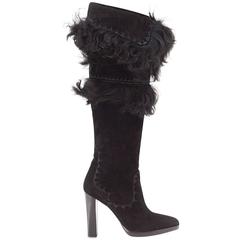 HERMES boot suede Chevre leather fur knee high or over the knee 37 / 7  new