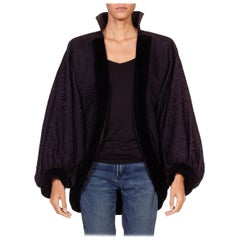 1980S Yves Saint Laurent Black & Purple Haute Couture Silk Matelassé Oversized 