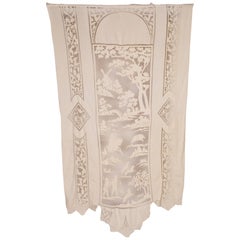 1900S Beige Linen Hand Made Lace Panel From Brussells