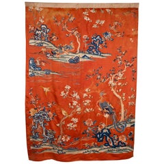 Qing Dynasty Late 19Th Century Asian Antique Silk Hand Embroidered Wall Hanging 