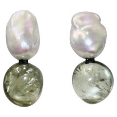 Monies Unique Baroque and Green Amethyst Clip Earrings