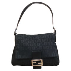 1990s Vintage FENDI Black Zucchino Mama Baguette Handbag