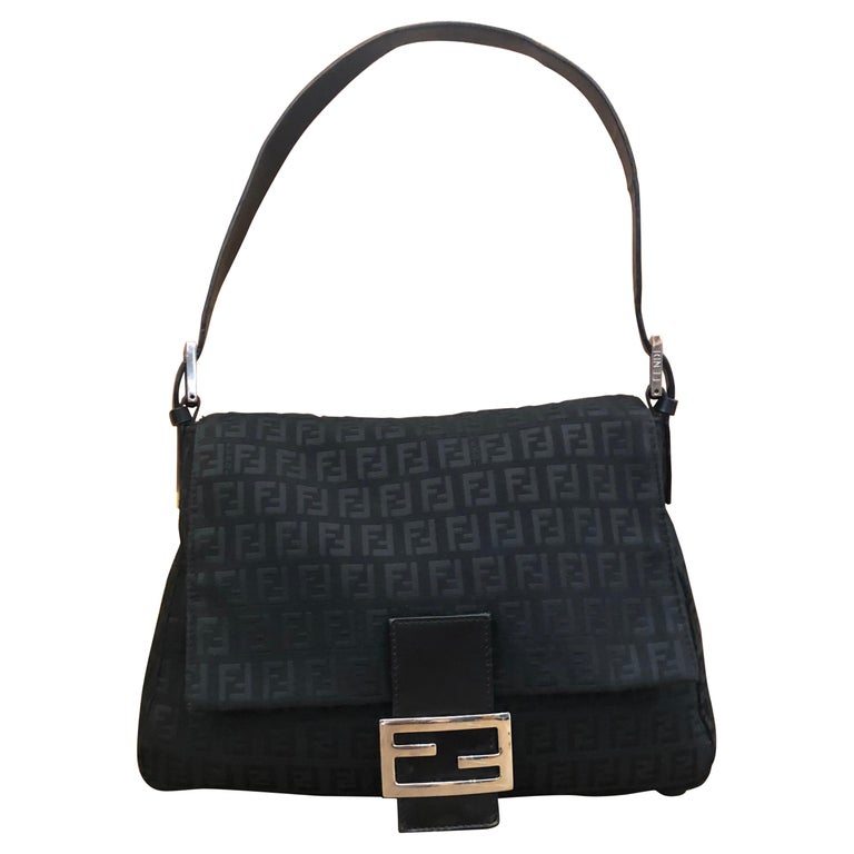 1990s Vintage FENDI Black Zucchino Mama Baguette Handbag For Sale at ...