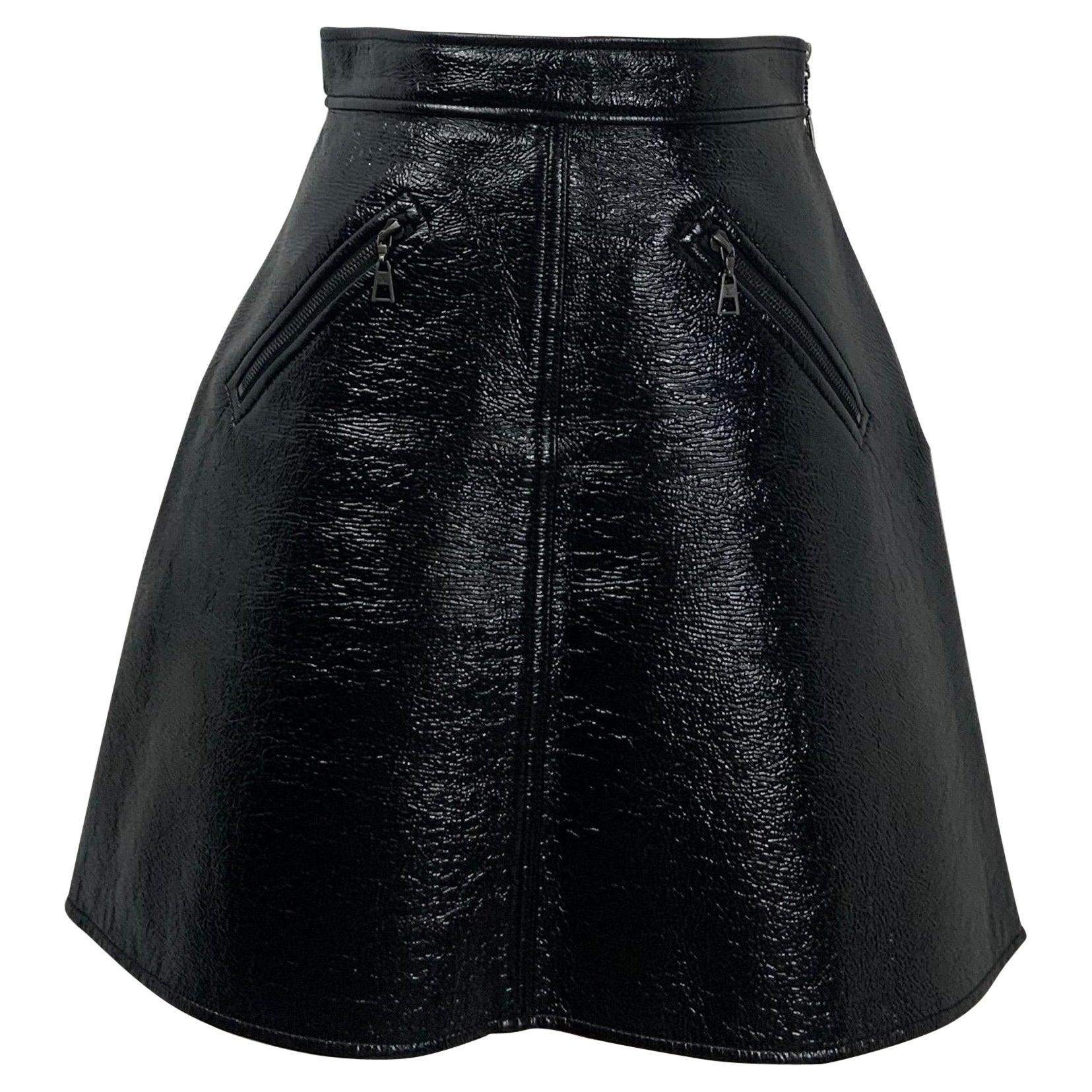 Louis Vuitton Snap Button Leather Skirt, Black, 38