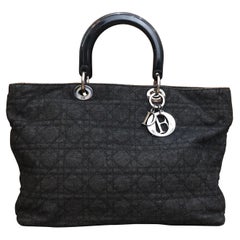 2000s CHRISTIAN DIOR Black Denim Lady Dior Tote Bag