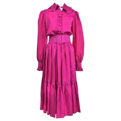 Used A French Fuschia Taffeta Blouse and skirt By Popy Moreni Paris Circa 1990
